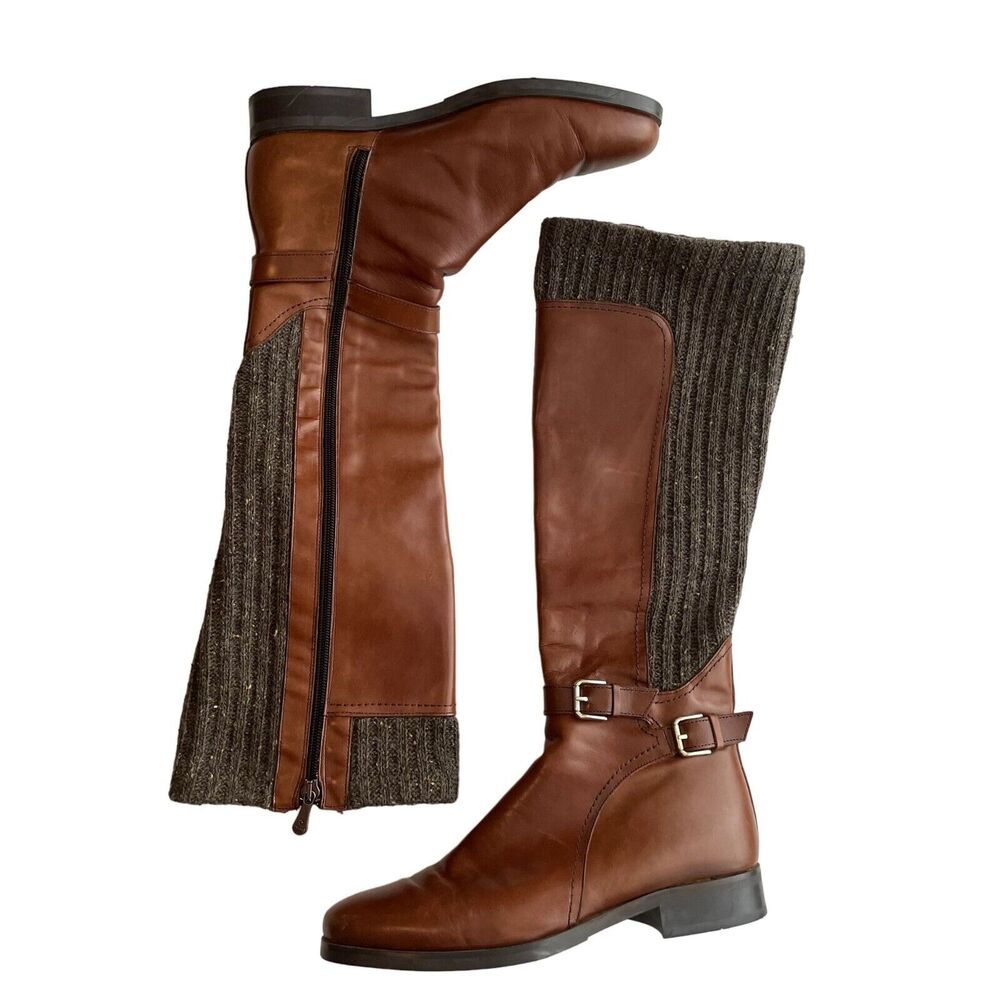 Dansi Sz 10 Tall Boots Mixed Media Leather Sweater Academia Preppy Spain EU 40